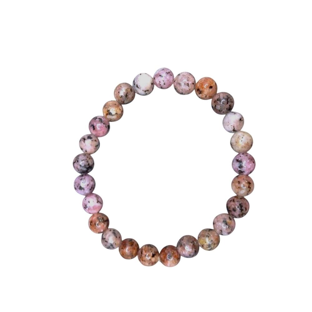 Artisan Pink Rhodonite Gemstone Bracelet Beaded Stretch Elastic Healing Crystal